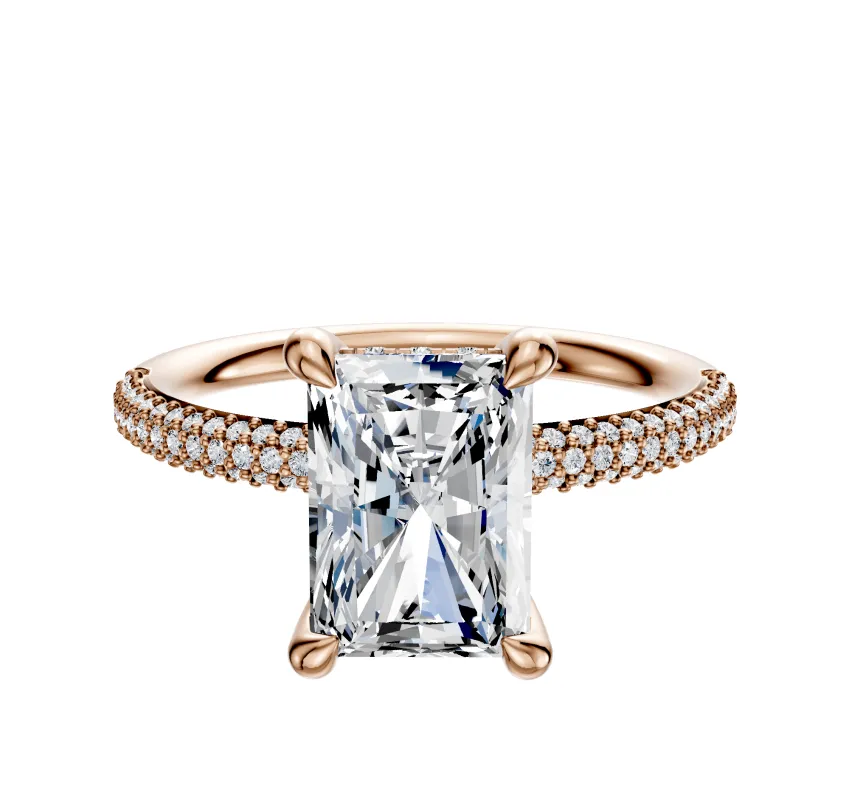 18K Rose Gold 4 Prong Hidden Halo Classic Dome 3-Row-Pave 2.0mm Engagement Ring sold by Promise By Effy