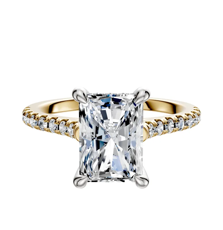 14K Two Tone 4 Prong Hidden Halo Cathedral Dome 1-Row-Pave 2.5mm Engagement Ring sold by Promise By Effy