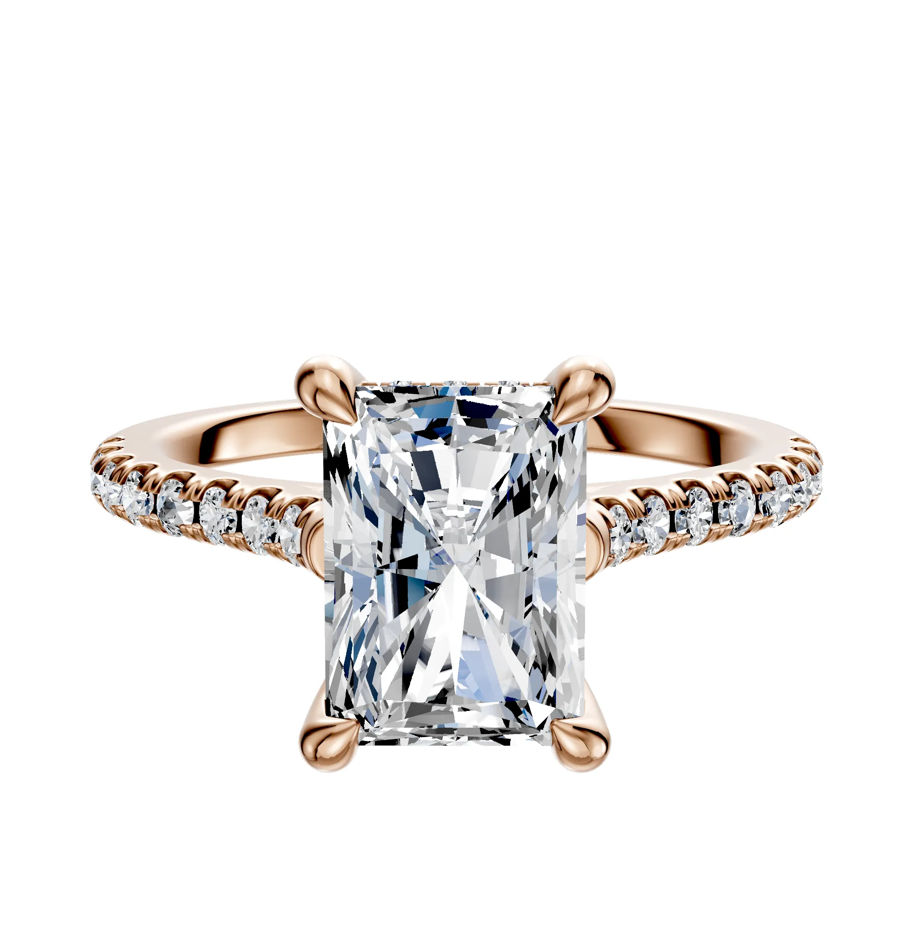 14K Rose Gold 4 Prong Hidden Halo Cathedral Dome 1-Row-Pave 2.5mm Engagement Ring sold by Promise By Effy