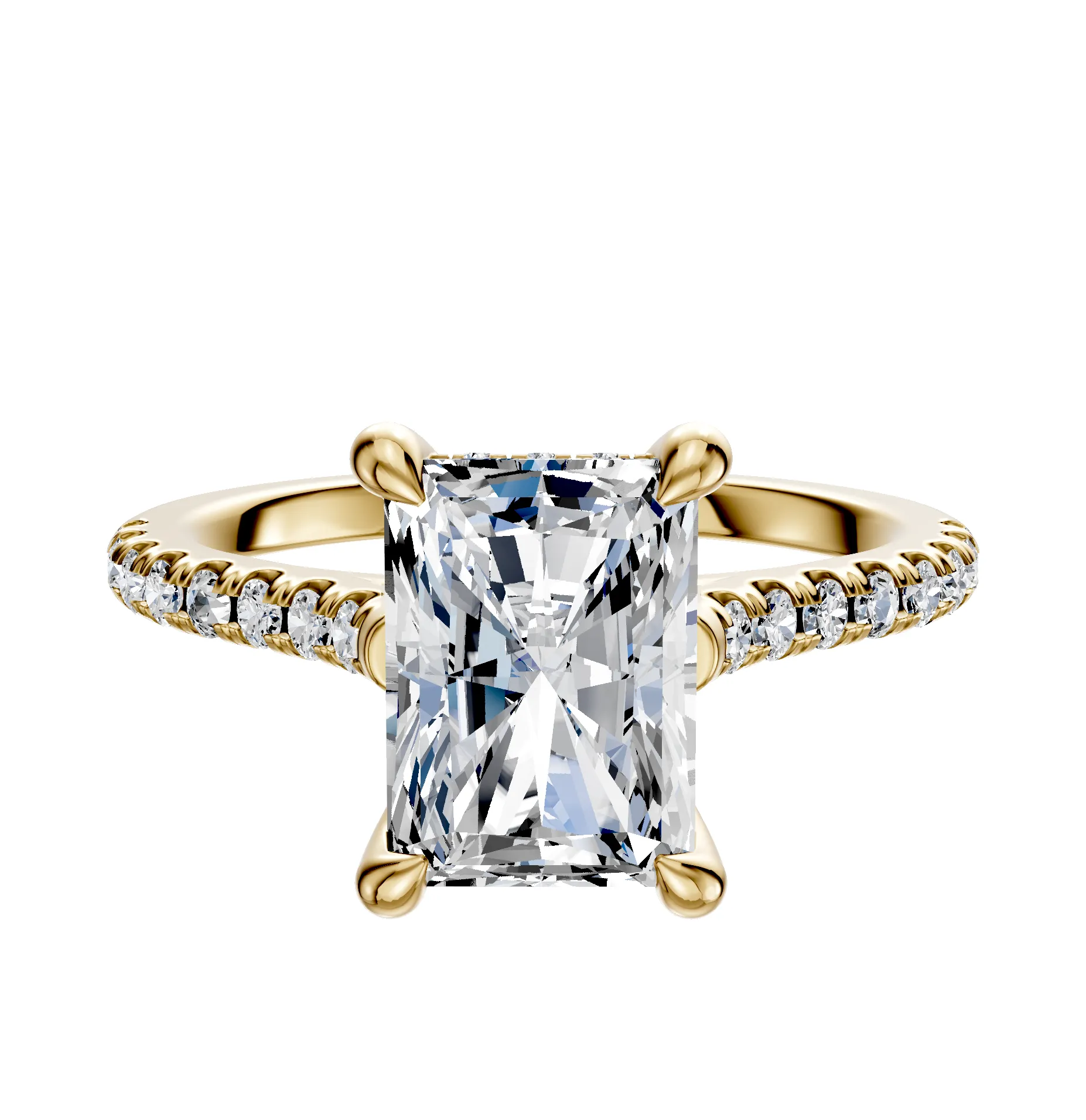 18K Yellow Gold 4 Prong Hidden Halo Cathedral Dome 1-Row-Pave 2.5mm Engagement Ring sold by Promise By Effy