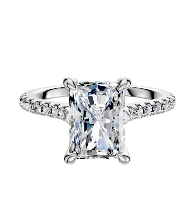 18K White Gold 4 Prong Hidden Halo Cathedral Dome 1-Row-Pave 2.5mm Engagement Ring sold by Promise By Effy
