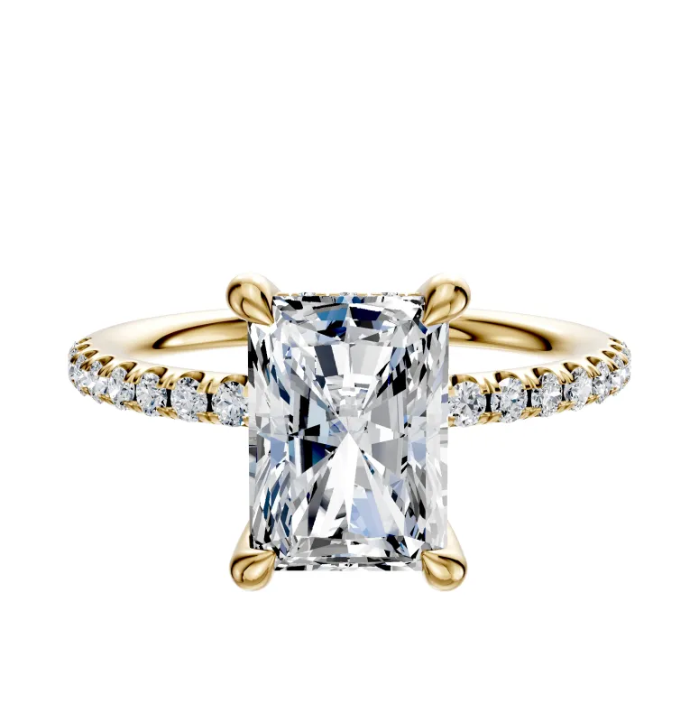 18K Yellow Gold 4 Prong Hidden Halo Classic Dome 1-Row-Pave 2.5mm Engagement Ring sold by Promise By Effy