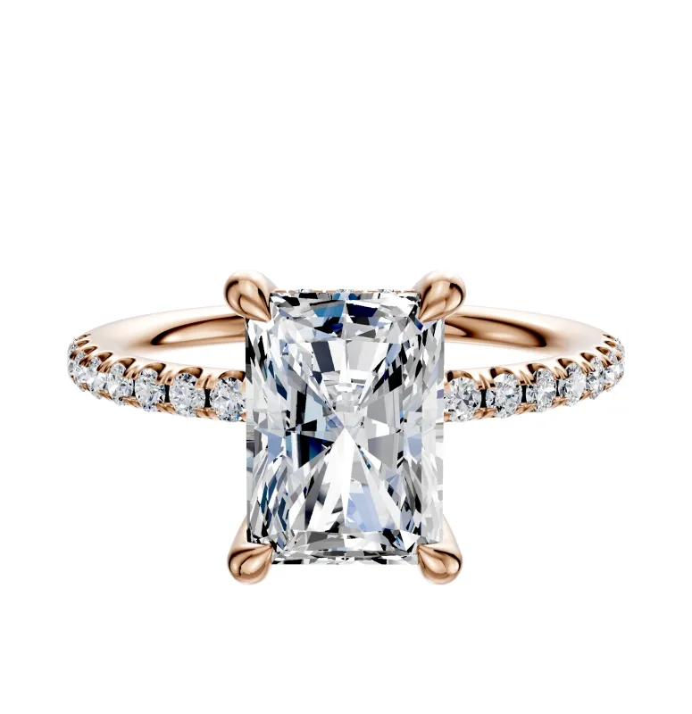 18K Rose Gold 4 Prong Hidden Halo Classic Dome 1-Row-Pave 2.5mm Engagement Ring sold by Promise By Effy