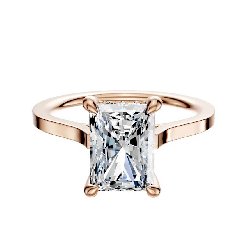 14K Rose Gold 4 Prong Hidden Halo Cathedral Flat 1.5mm Engagement Ring made by Promise By Effy