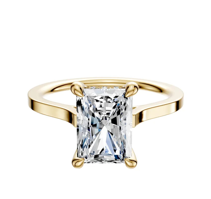 14K Yellow Gold 4 Prong Hidden Halo Cathedral Flat 1.5mm Engagement Ring sold by Promise By Effy