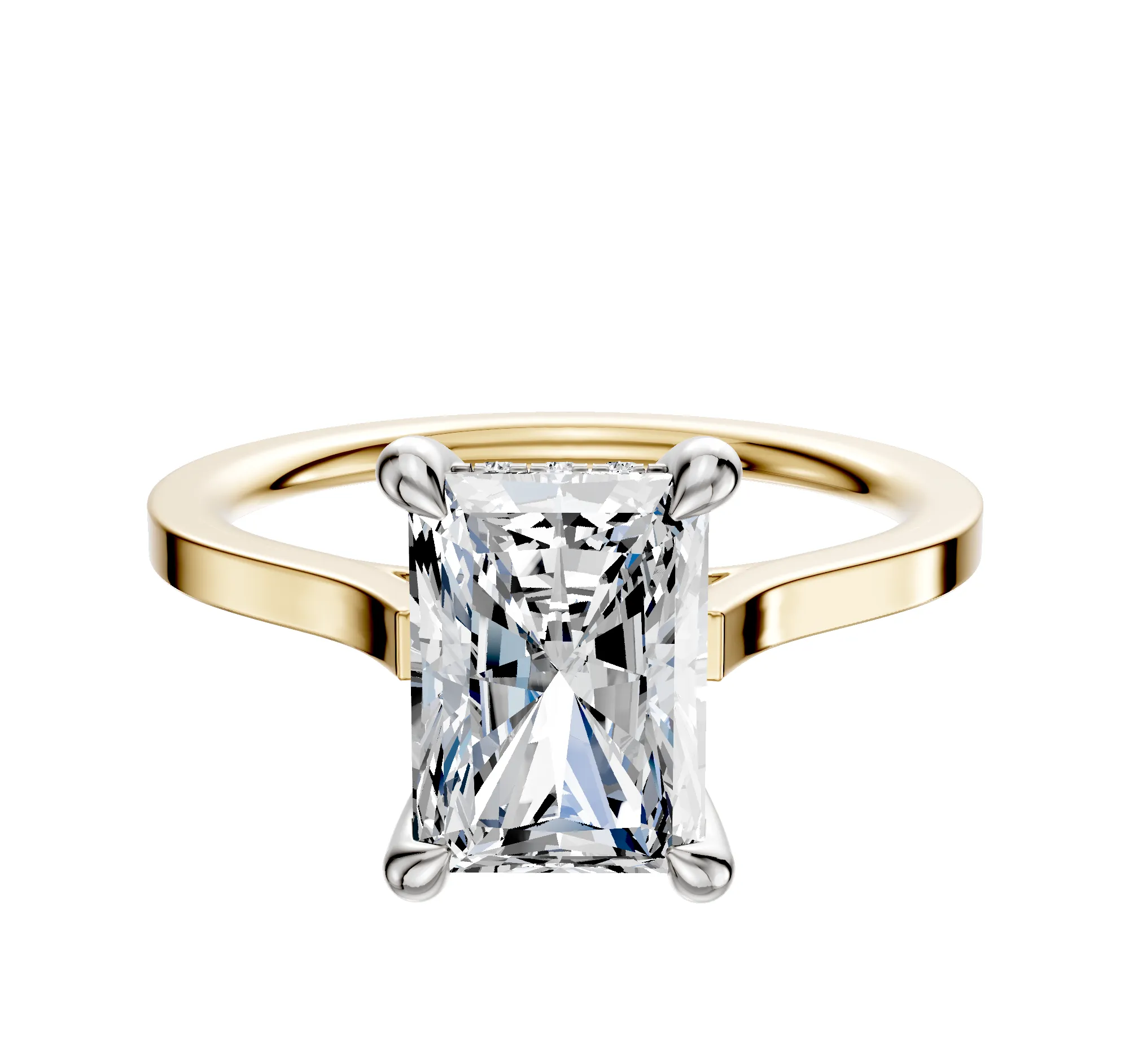 14K Two Tone 4 Prong Hidden Halo Cathedral Flat 1.5mm Engagement Ring sold by Promise By Effy