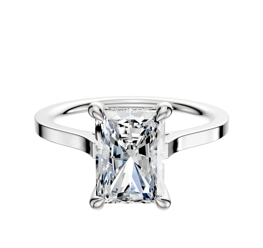 Platinum 4 Prong Hidden Halo Cathedral Flat 1.5mm Engagement Ring sold by Promise By Effy