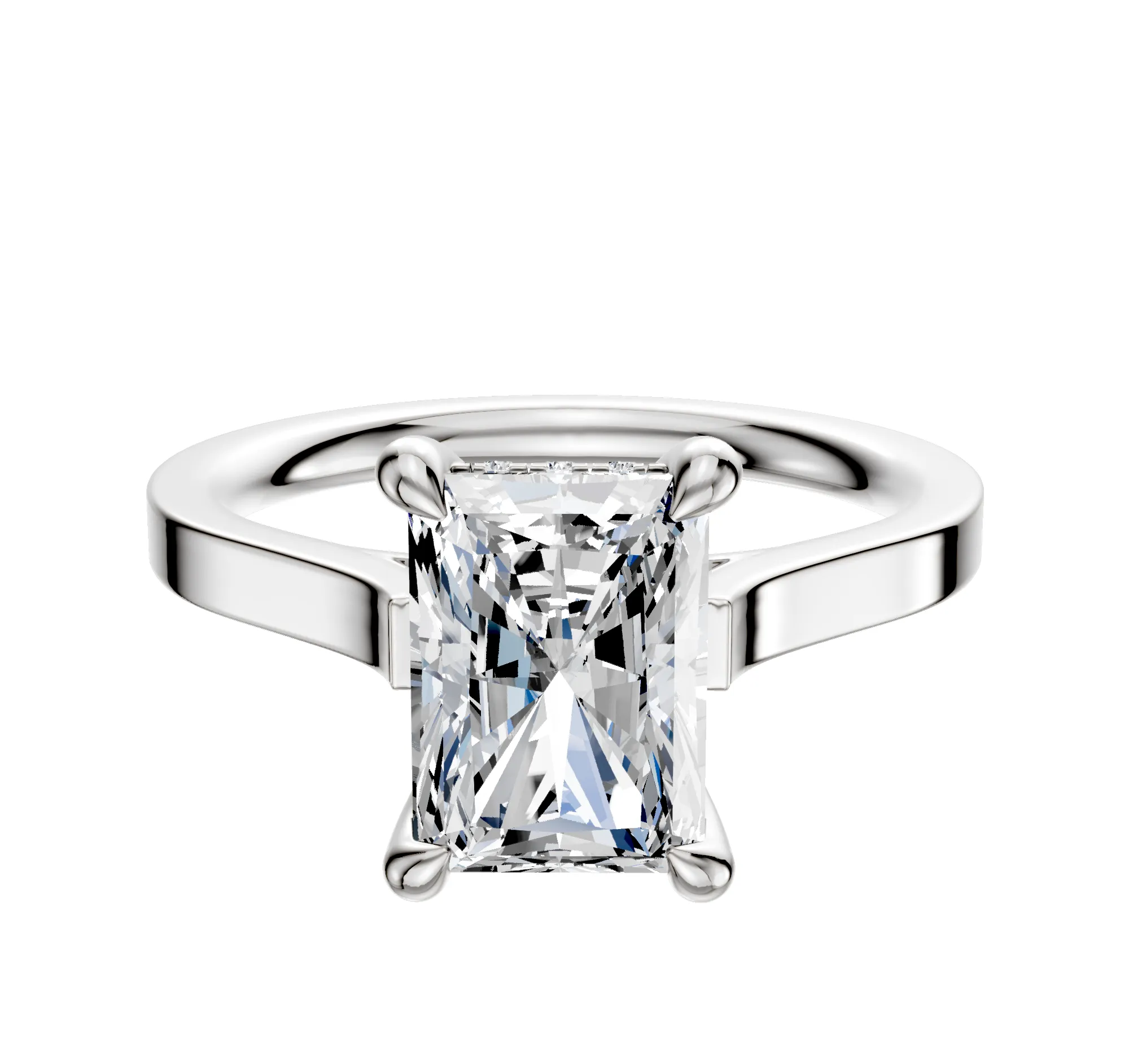 Platinum 4 Prong Hidden Halo Cathedral Flat 2.0mm Engagement Ring sold by Promise By Effy