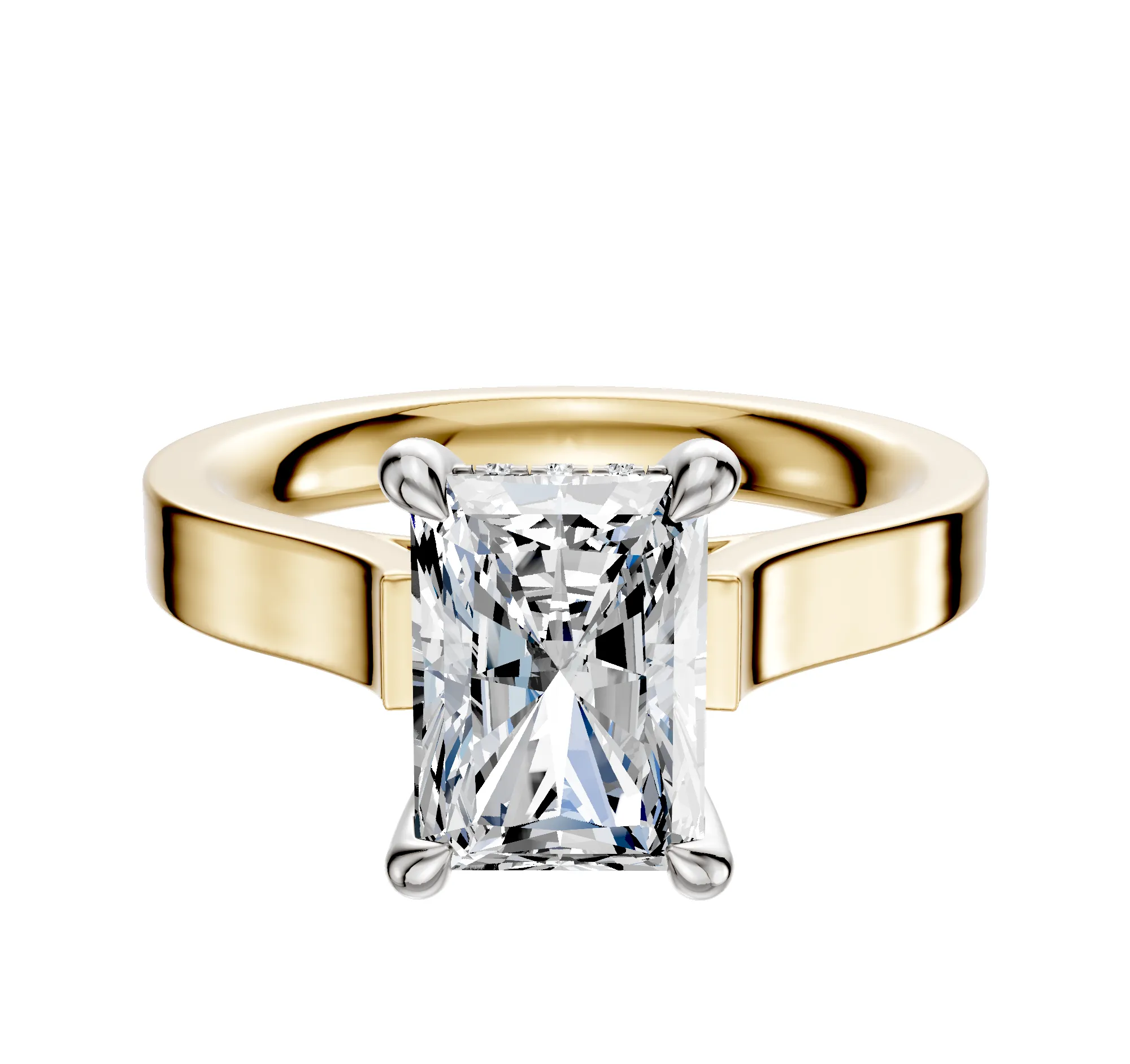 14K Two Tone 4 Prong Hidden Halo Cathedral Flat 3.0mm Engagement Ring sold by Promise By Effy