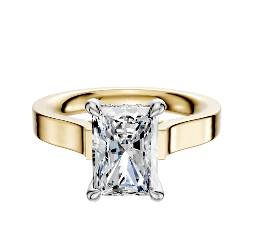 18K Two Tone 4 Prong Hidden Halo Cathedral Flat 3.0mm Engagement Ring sold by Promise By Effy