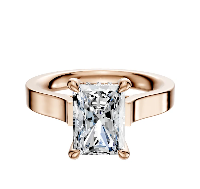 18K Rose Gold 4 Prong Hidden Halo Cathedral Flat 3.0mm Engagement Ring sold by Promise By Effy