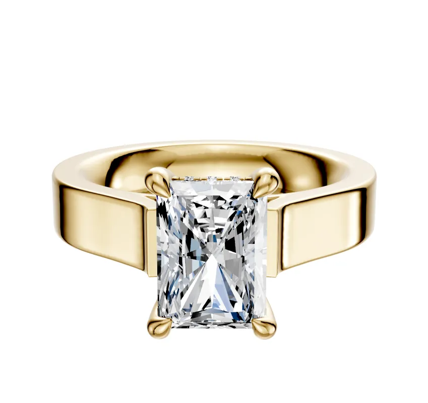 14K Yellow Gold 4 Prong Hidden Halo Cathedral Flat 4.0mm Engagement Ring sold by Promise By Effy