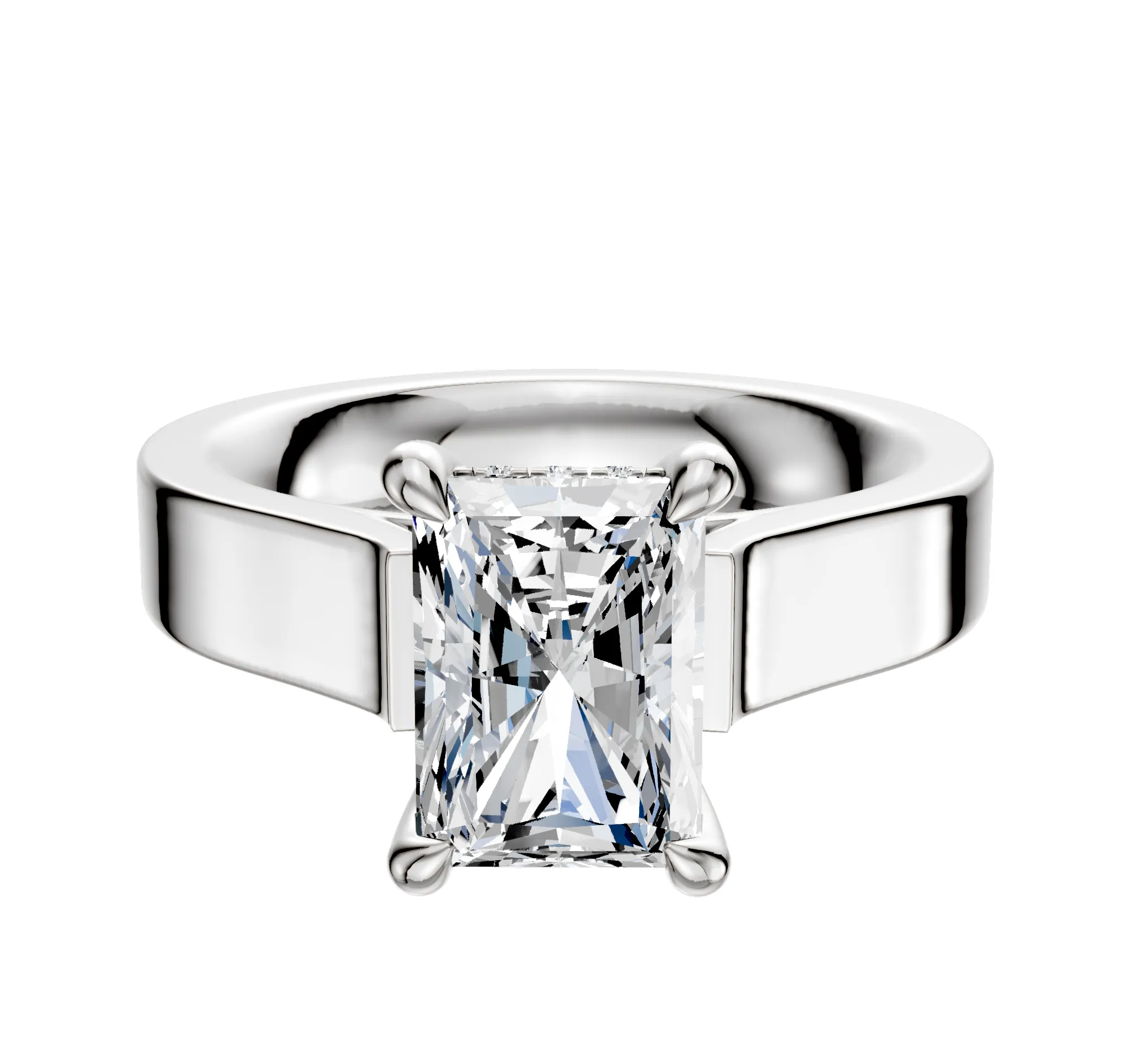 18K White Gold 4 Prong Hidden Halo Cathedral Flat 4.0mm Engagement Ring sold by Promise By Effy
