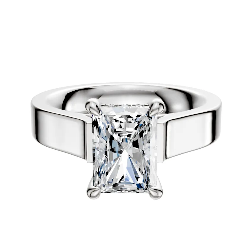 Platinum 4 Prong Hidden Halo Cathedral Flat 4.0mm Engagement Ring sold by Promise By Effy