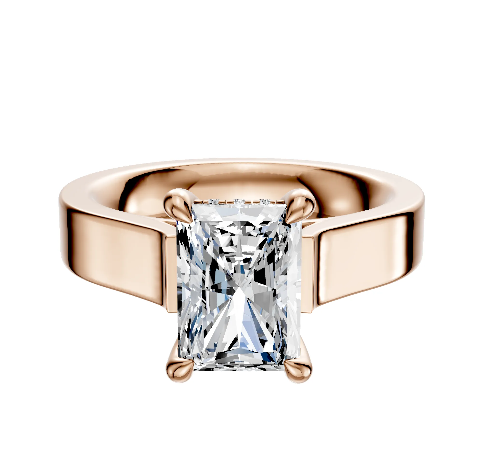 18K Rose Gold 4 Prong Hidden Halo Cathedral Flat 4.0mm Engagement Ring sold by Promise By Effy