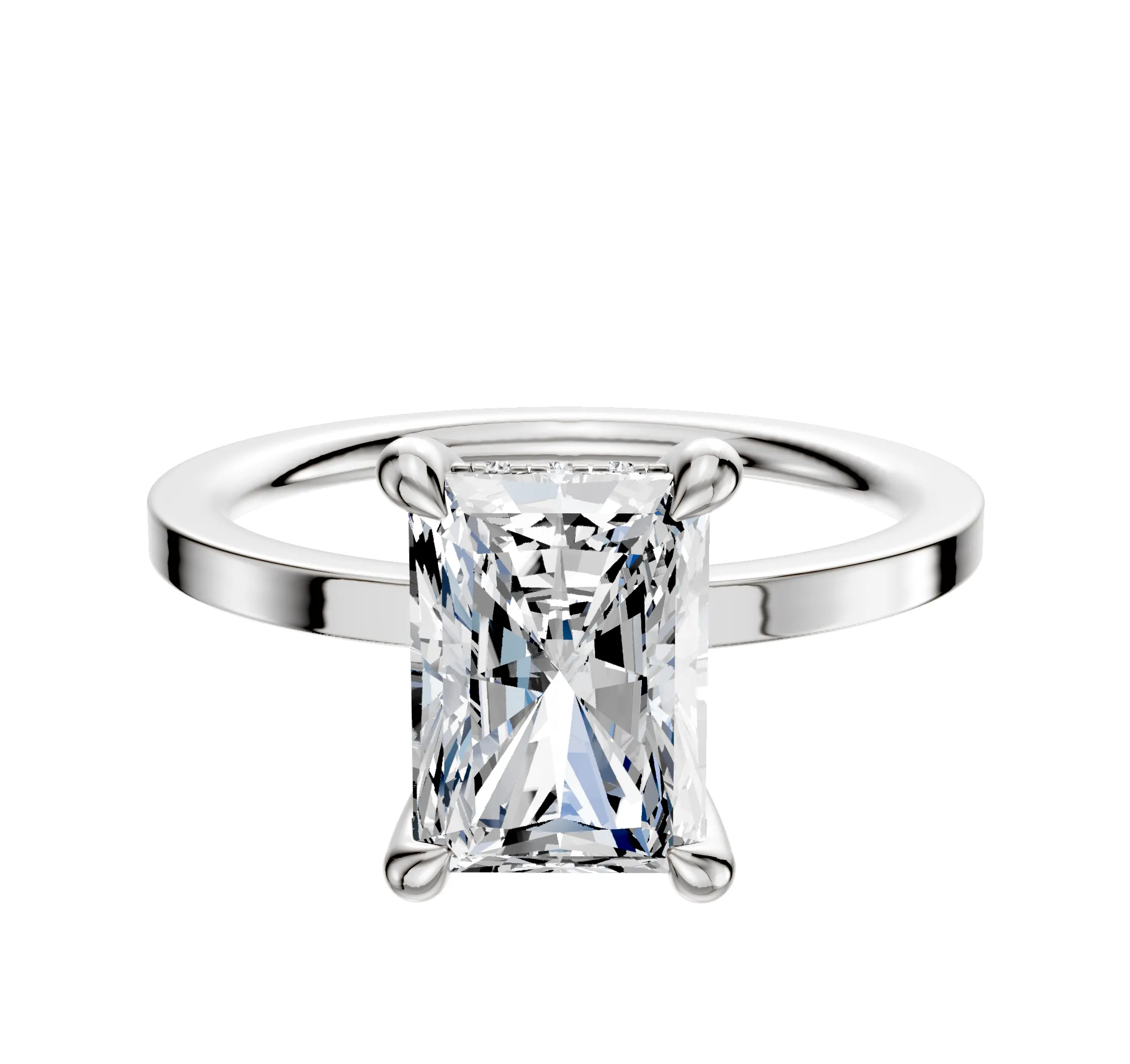 14K White Gold 4 Prong Hidden Halo Classic Flat 1.5mm Engagement Ring sold by Promise By Effy