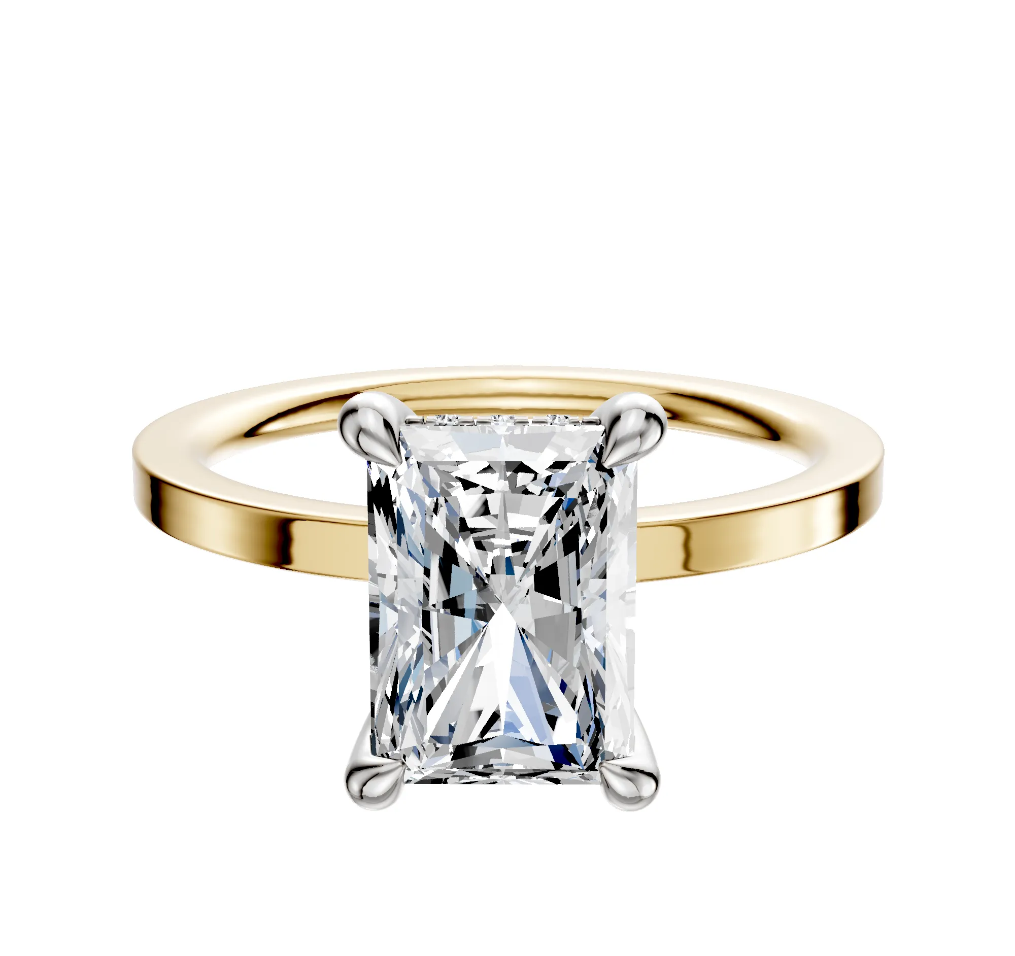 18K Two Tone 4 Prong Hidden Halo Classic Flat 1.5mm Engagement Ring sold by Promise By Effy