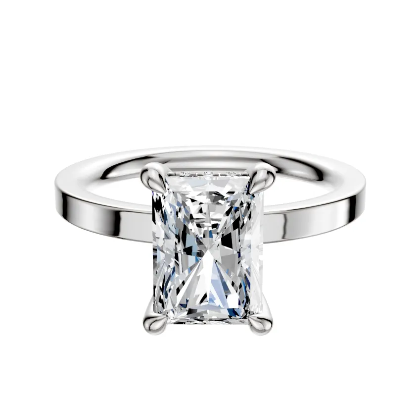 14K White Gold 4 Prong Hidden Halo Classic Flat 2.0mm Engagement Ring sold by Promise By Effy