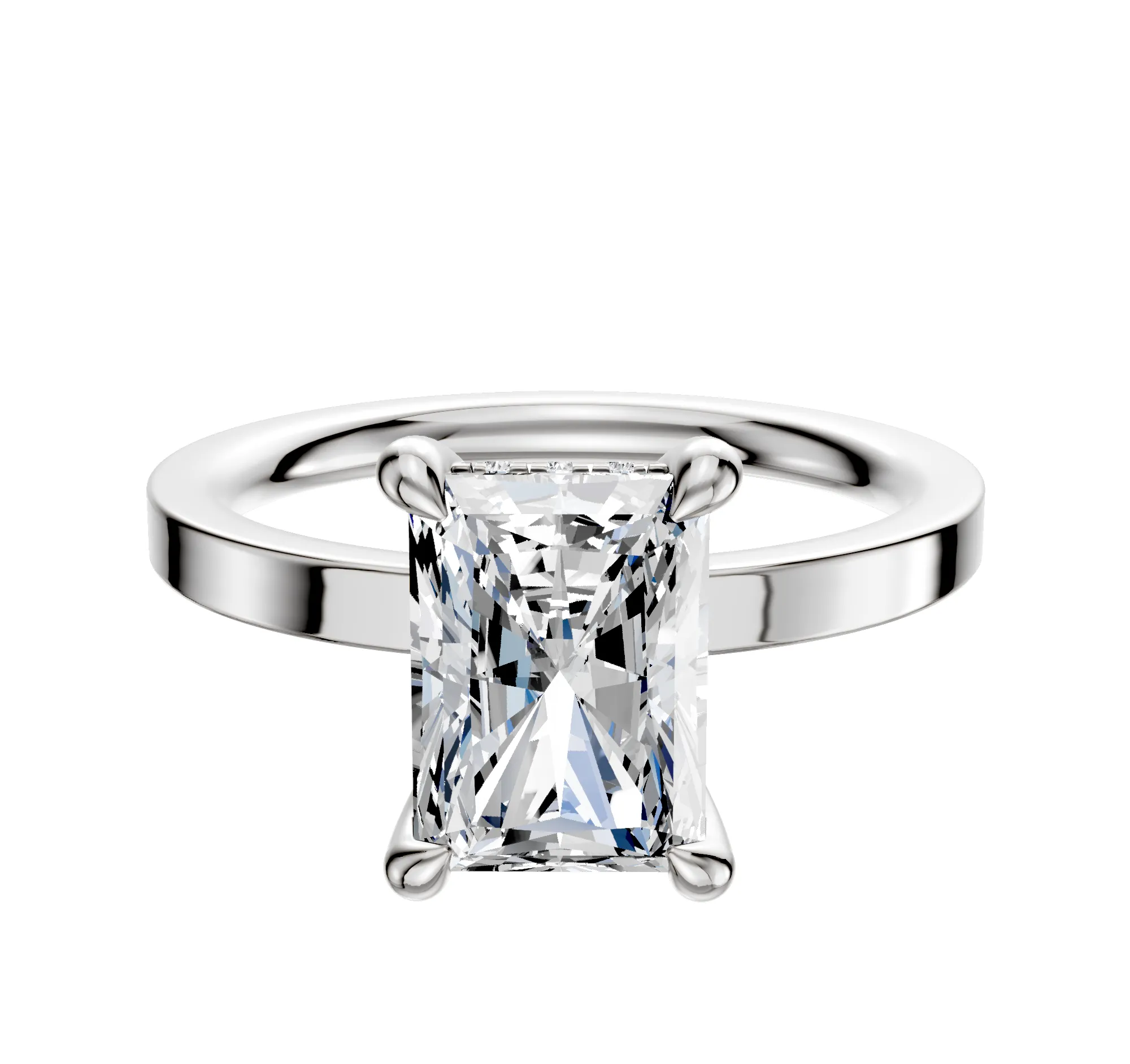 14K White Gold 4 Prong Hidden Halo Classic Flat 2.0mm Engagement Ring sold by Promise By Effy