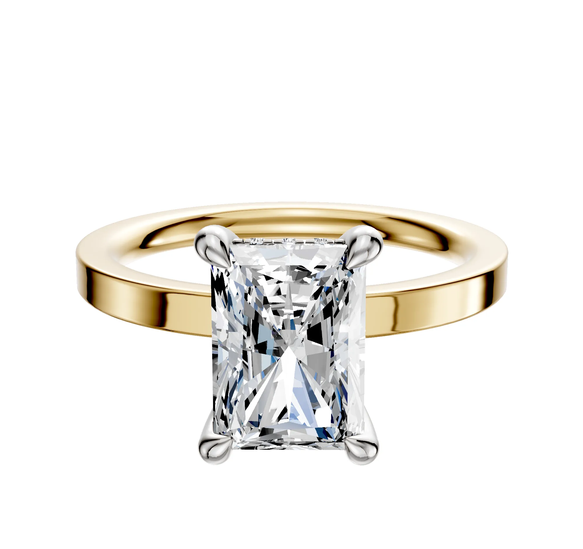 14K Two Tone 4 Prong Hidden Halo Classic Flat 2.0mm Engagement Ring sold by Promise By Effy