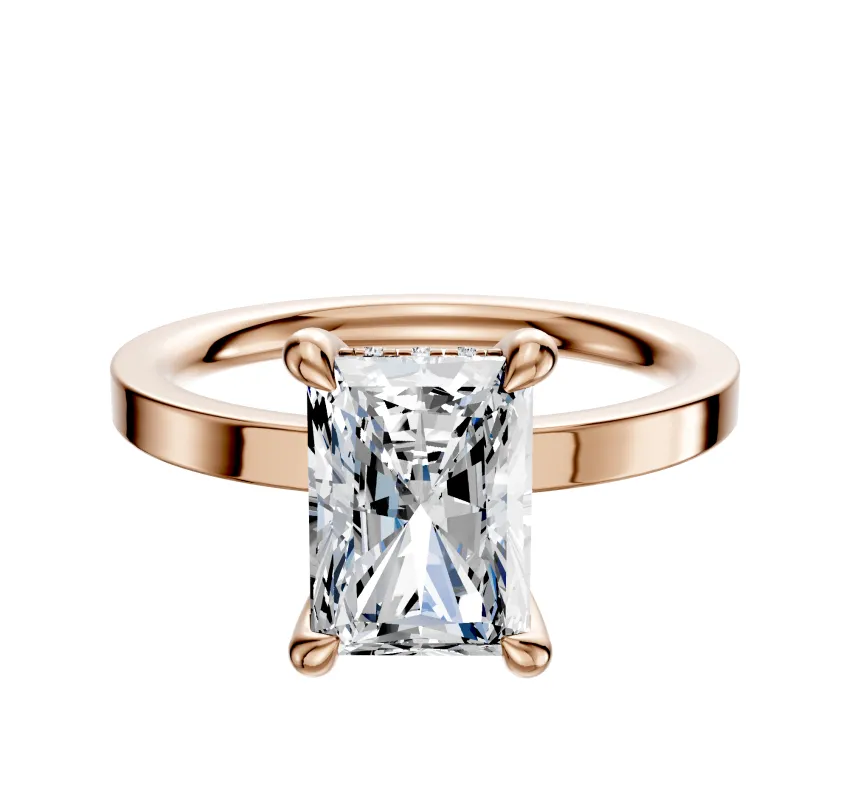 14K Rose Gold 4 Prong Hidden Halo Classic Flat 2.0mm Engagement Ring sold by Promise By Effy