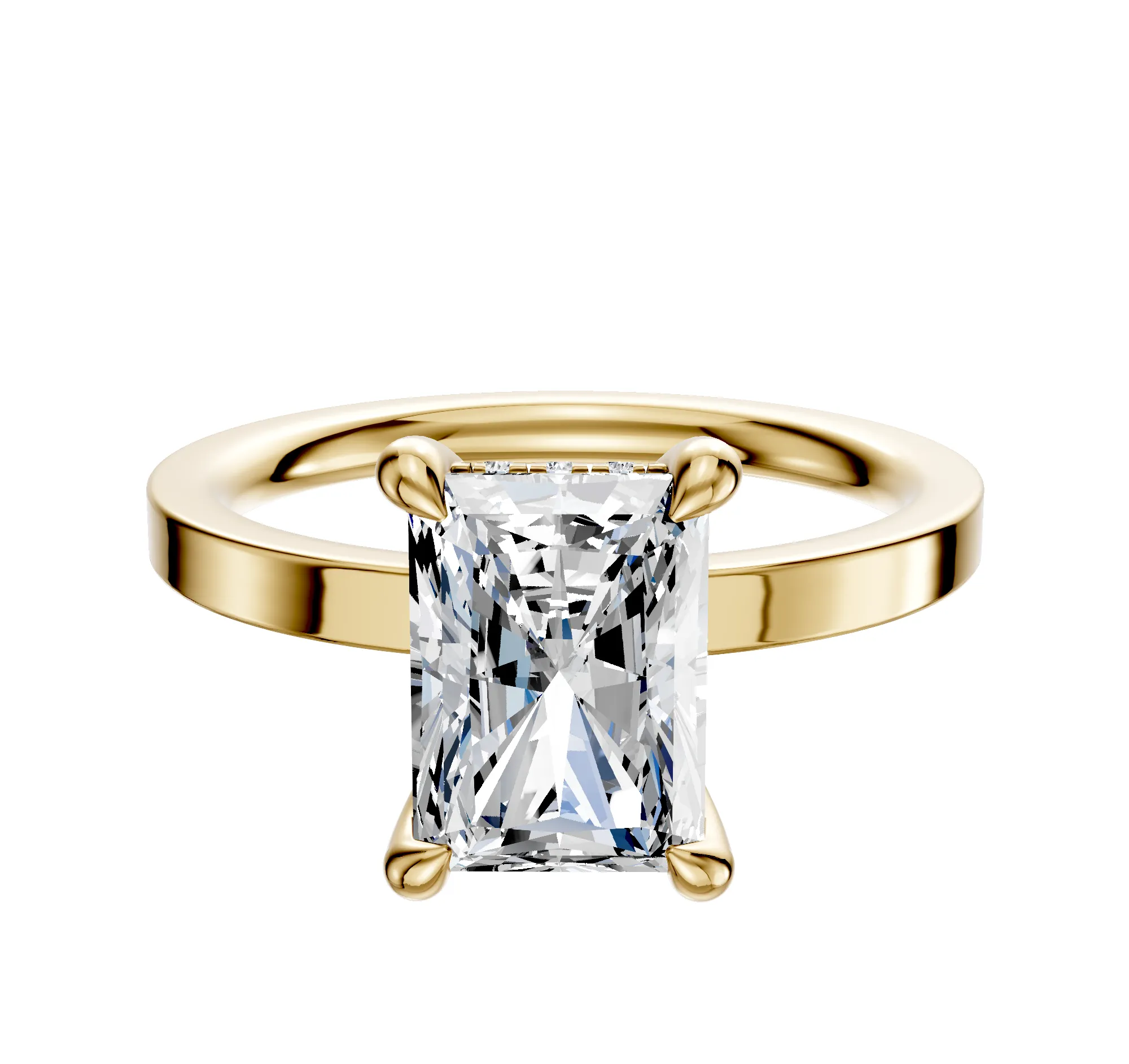 18K Yellow Gold 4 Prong Hidden Halo Classic Flat 2.0mm Engagement Ring sold by Promise By Effy