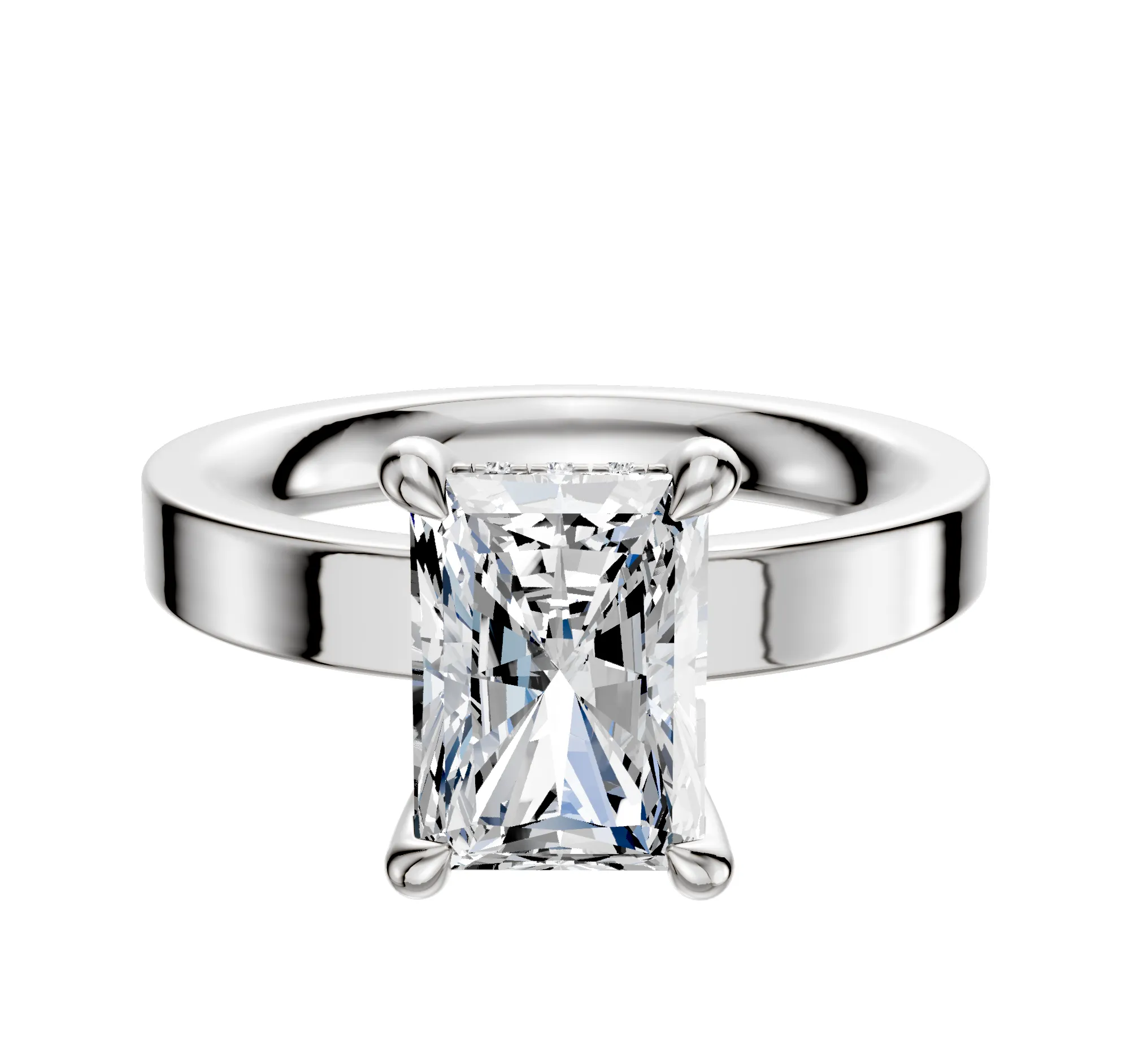 14K White Gold 4 Prong Hidden Halo Classic Flat 3.0mm Engagement Ring sold by Promise By Effy