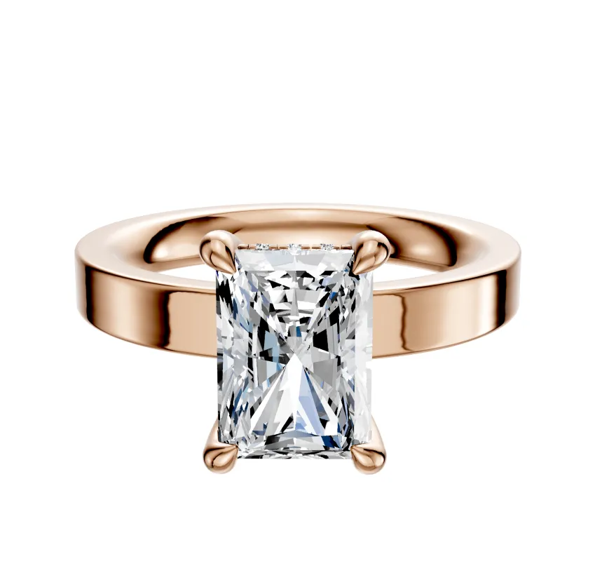 14K Rose Gold 4 Prong Hidden Halo Classic Flat 3.0mm Engagement Ring sold by Promise By Effy