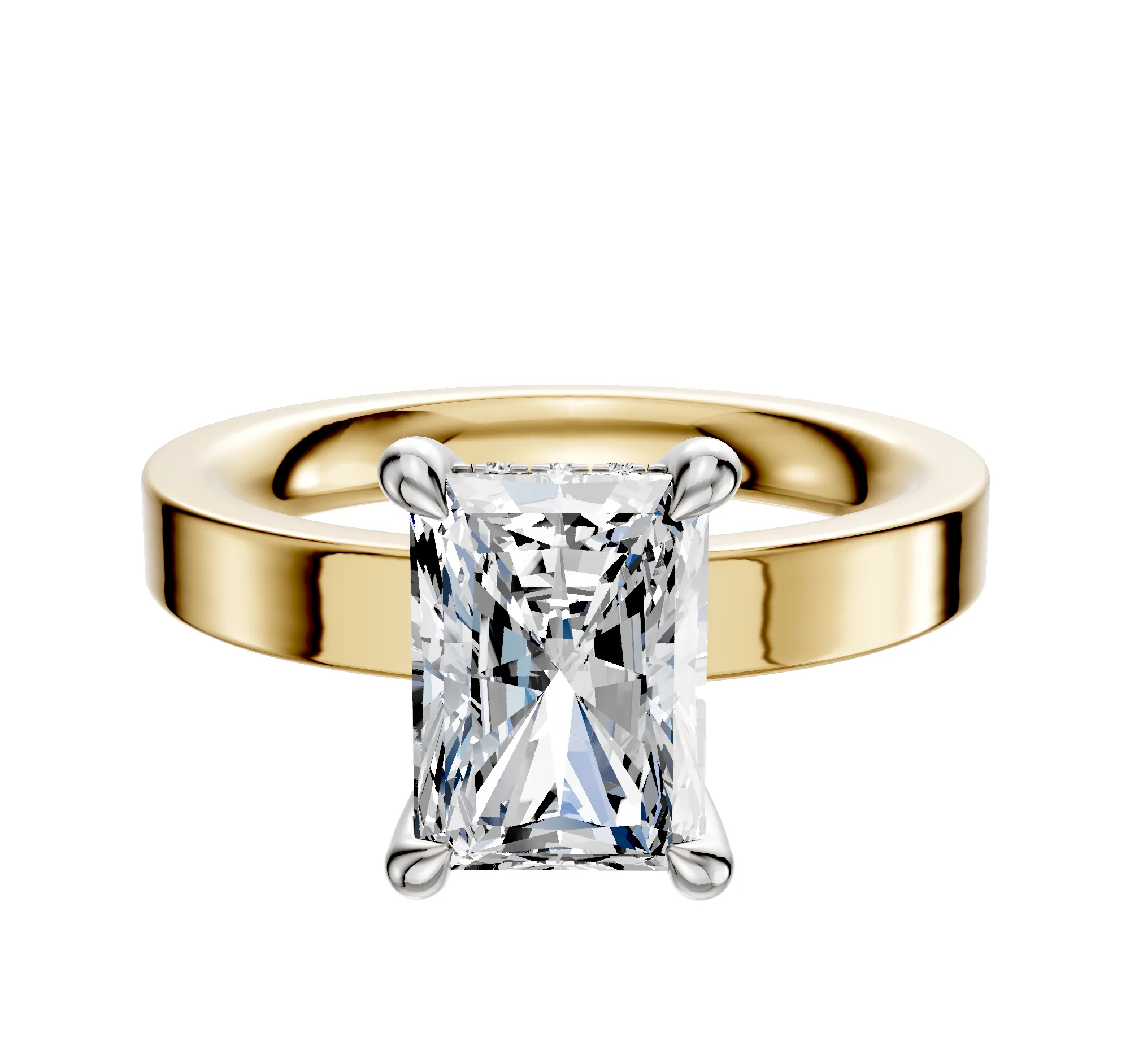 18K Two Tone 4 Prong Hidden Halo Classic Flat 3.0mm Engagement Ring sold by Promise By Effy