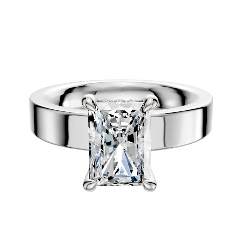 18K White Gold 4 Prong Hidden Halo Classic Flat 4.0mm Engagement Ring sold by Promise By Effy