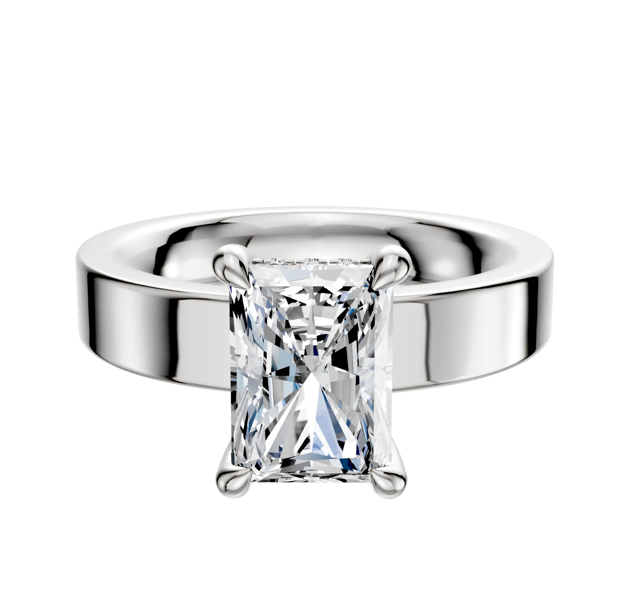 18K White Gold 4 Prong Hidden Halo Classic Flat 4.0mm Engagement Ring sold by Promise By Effy