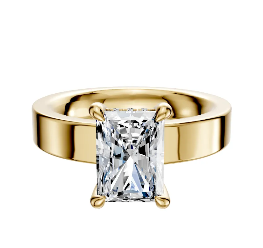 18K Yellow Gold 4 Prong Hidden Halo Classic Flat 4.0mm Engagement Ring sold by Promise By Effy