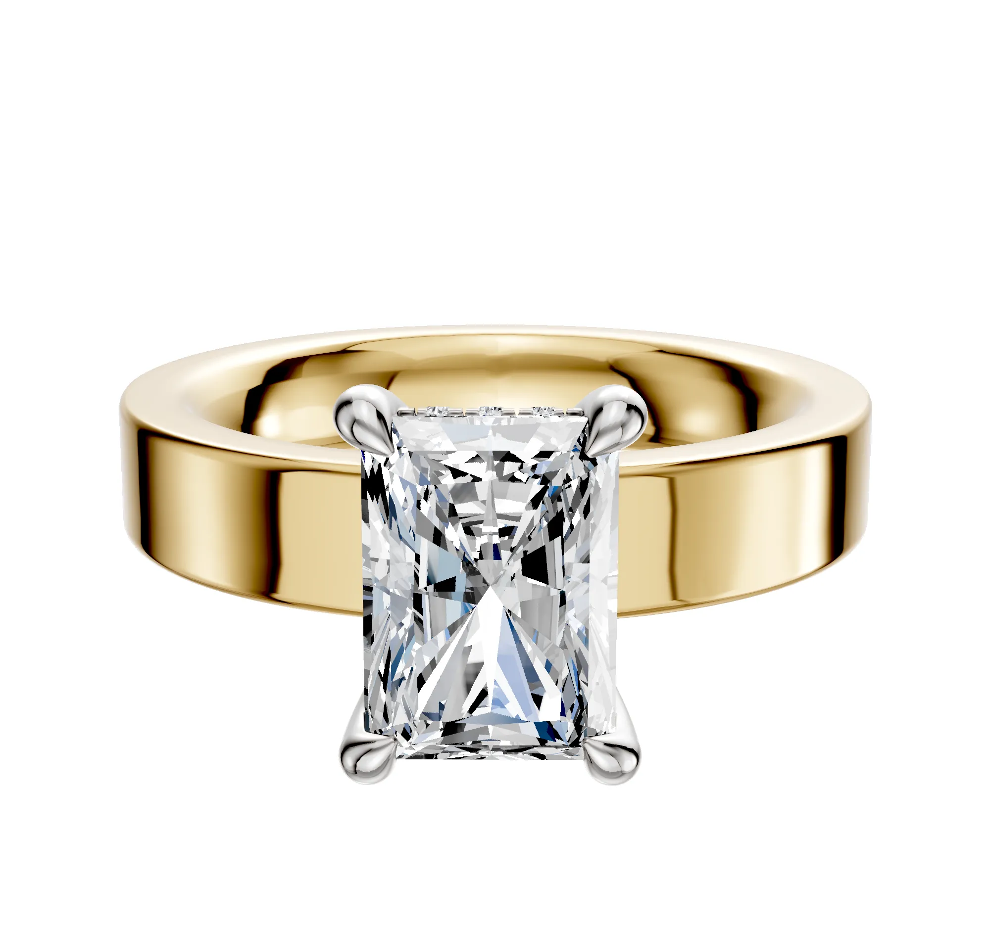 18K Two Tone 4 Prong Hidden Halo Classic Flat 4.0mm Engagement Ring sold by Promise By Effy