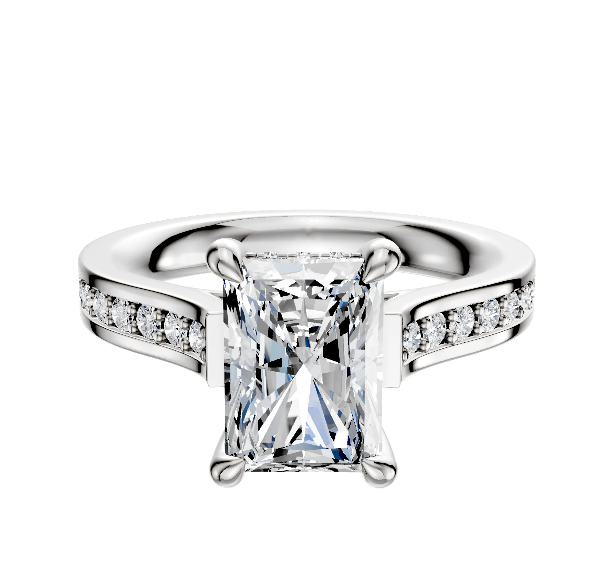 14K White Gold 4 Prong Hidden Halo Cathedral Flat 1-Row-Pave 2.5mm Engagement Ring sold by Promise By Effy
