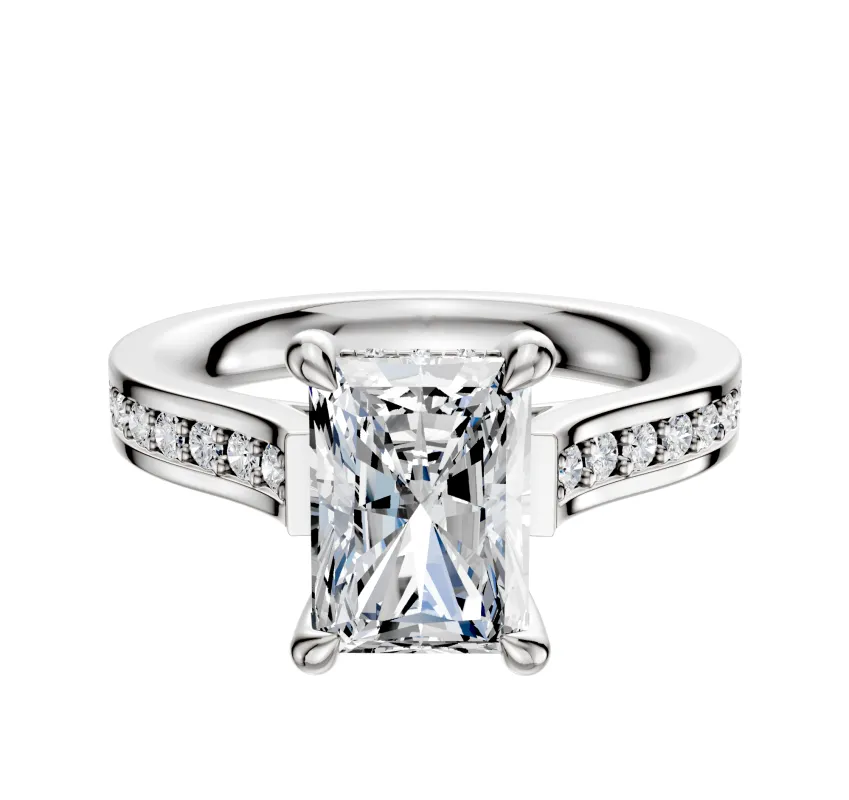 18K White Gold 4 Prong Hidden Halo Cathedral Flat 1-Row-Pave 2.5mm Engagement Ring sold by Promise By Effy