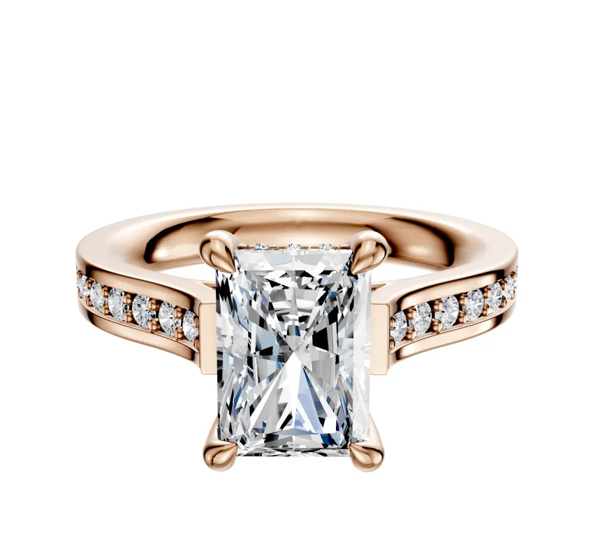 18K Rose Gold 4 Prong Hidden Halo Cathedral Flat 1-Row-Pave 2.5mm Engagement Ring sold by Promise By Effy