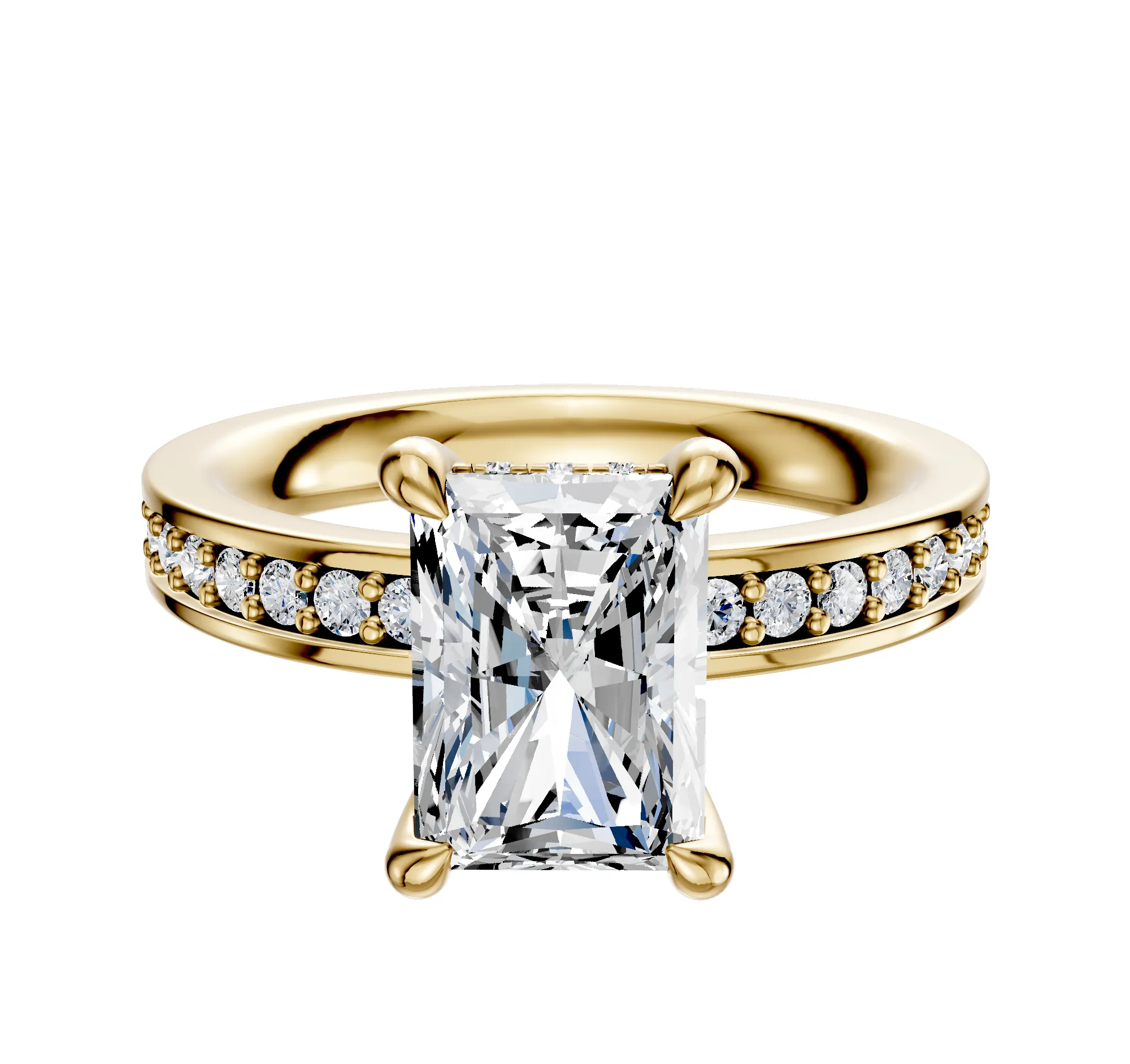 14K Yellow Gold 4 Prong Hidden Halo Classic Flat 1-Row-Pave 2.5mm Engagement Ring sold by Promise By Effy