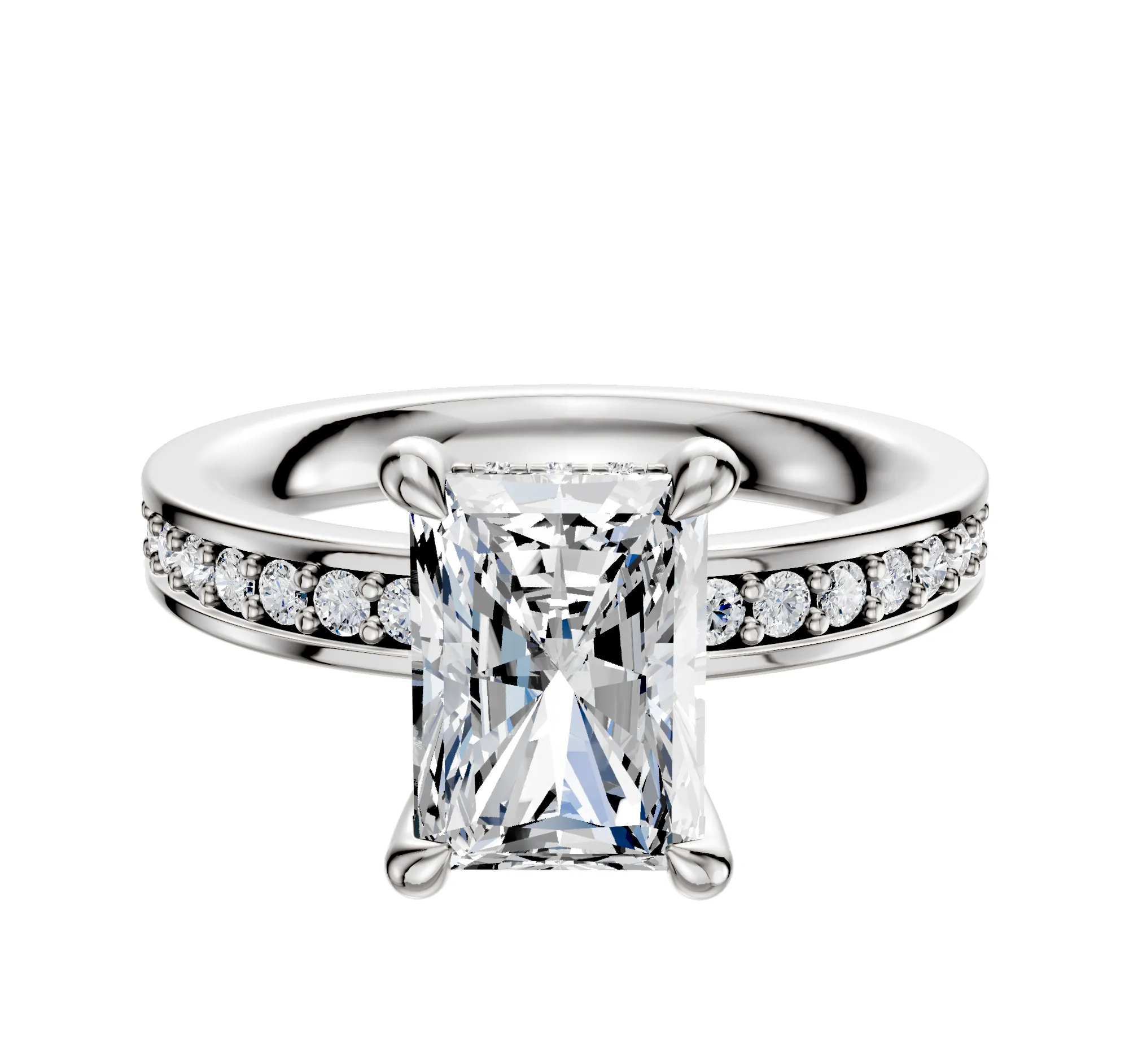 14K White Gold 4 Prong Hidden Halo Classic Flat 1-Row-Pave 2.5mm Engagement Ring sold by Promise By Effy