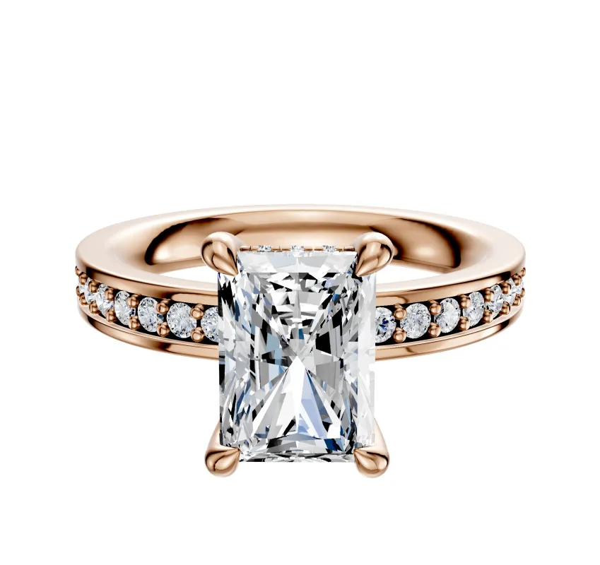 18K Rose Gold 4 Prong Hidden Halo Classic Flat 1-Row-Pave 2.5mm Engagement Ring sold by Promise By Effy