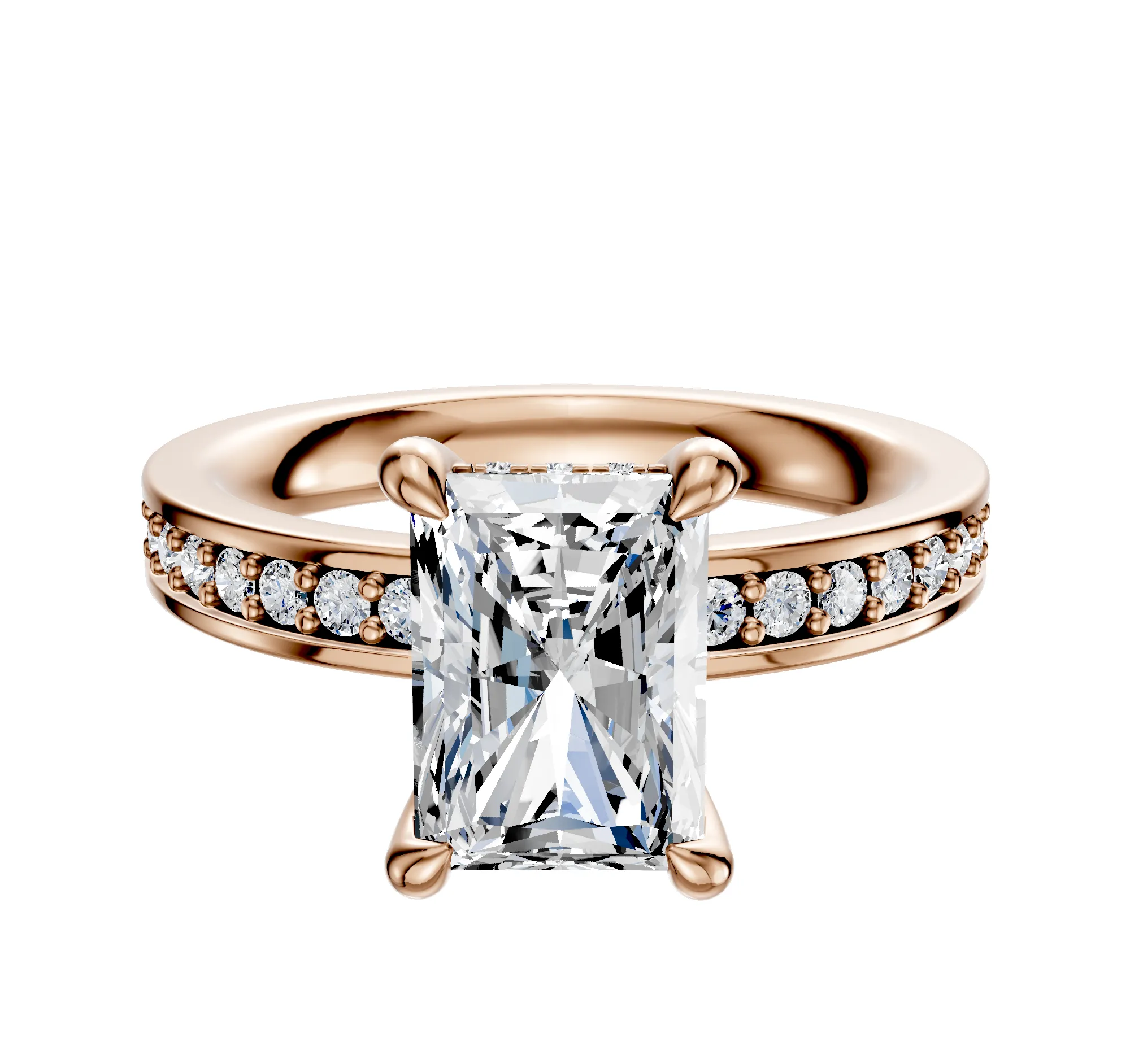 18K Rose Gold 4 Prong Hidden Halo Classic Flat 1-Row-Pave 2.5mm Engagement Ring sold by Promise By Effy