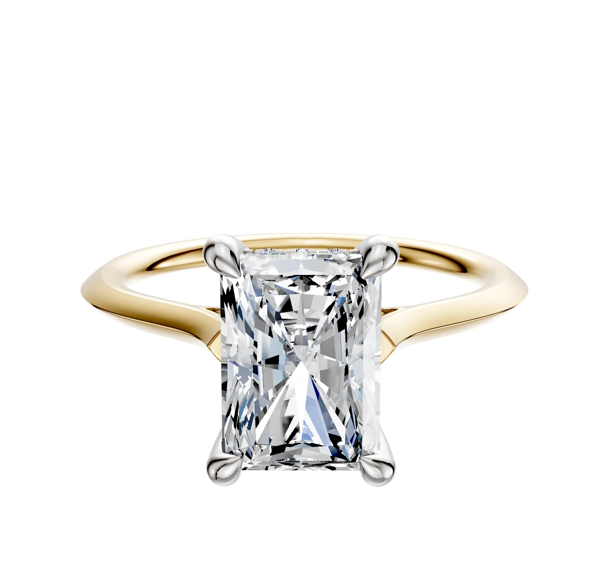 14K Two Tone 4 Prong Hidden Halo Cathedral Knife Edge 1.5mm Engagement Ring sold by Promise By Effy