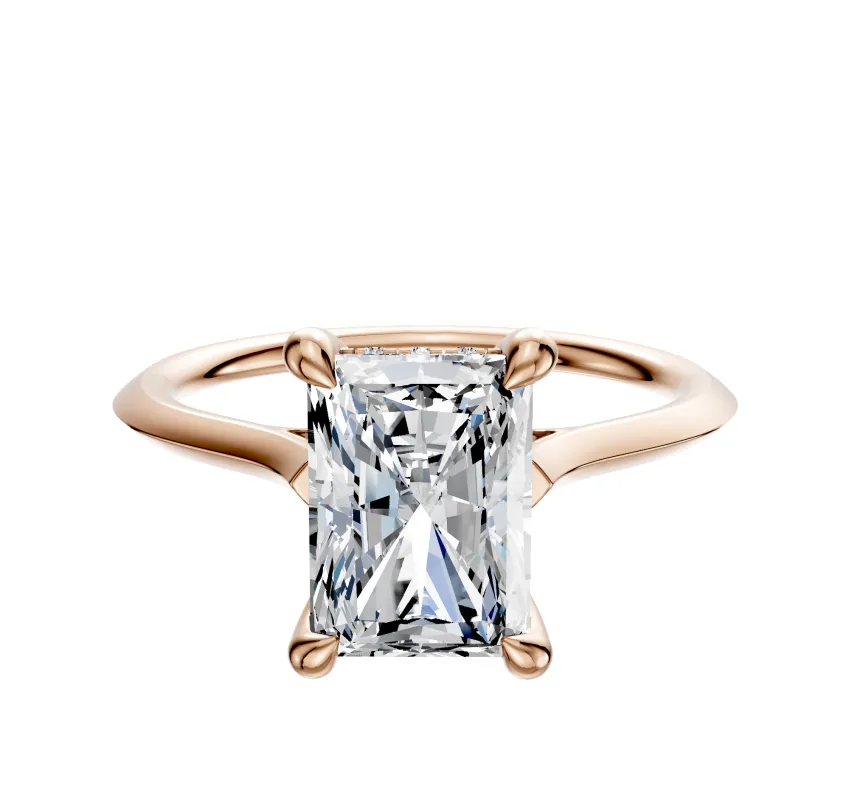 14K Rose Gold 4 Prong Hidden Halo Cathedral Knife Edge 1.5mm Engagement Ring sold by Promise By Effy