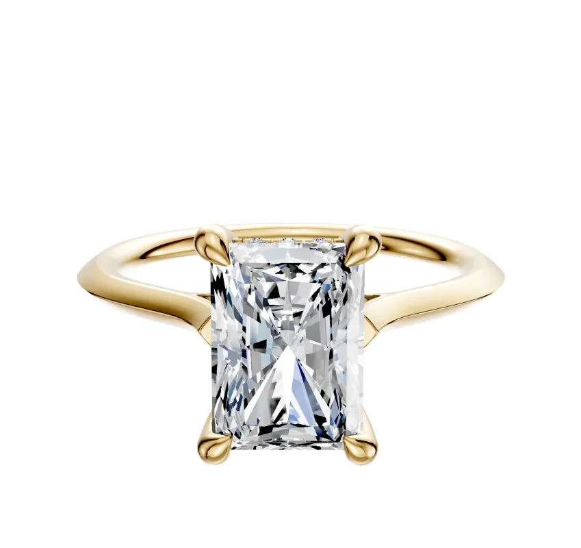 18K Yellow Gold 4 Prong Hidden Halo Cathedral Knife Edge 1.5mm Engagement Ring sold by Promise By Effy