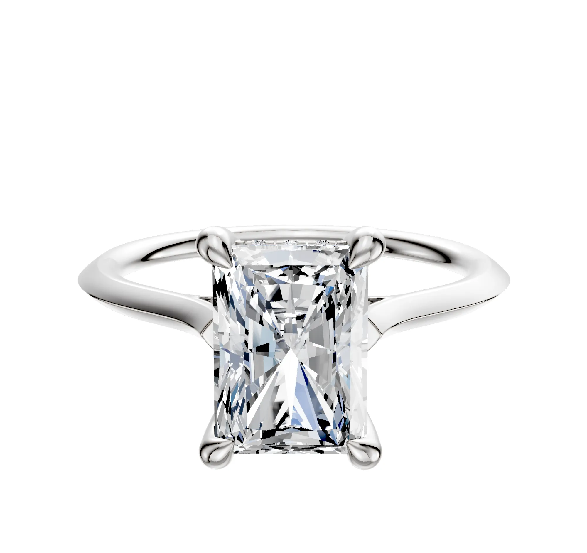 18K White Gold 4 Prong Hidden Halo Cathedral Knife Edge 1.5mm Engagement Ring sold by Promise By Effy