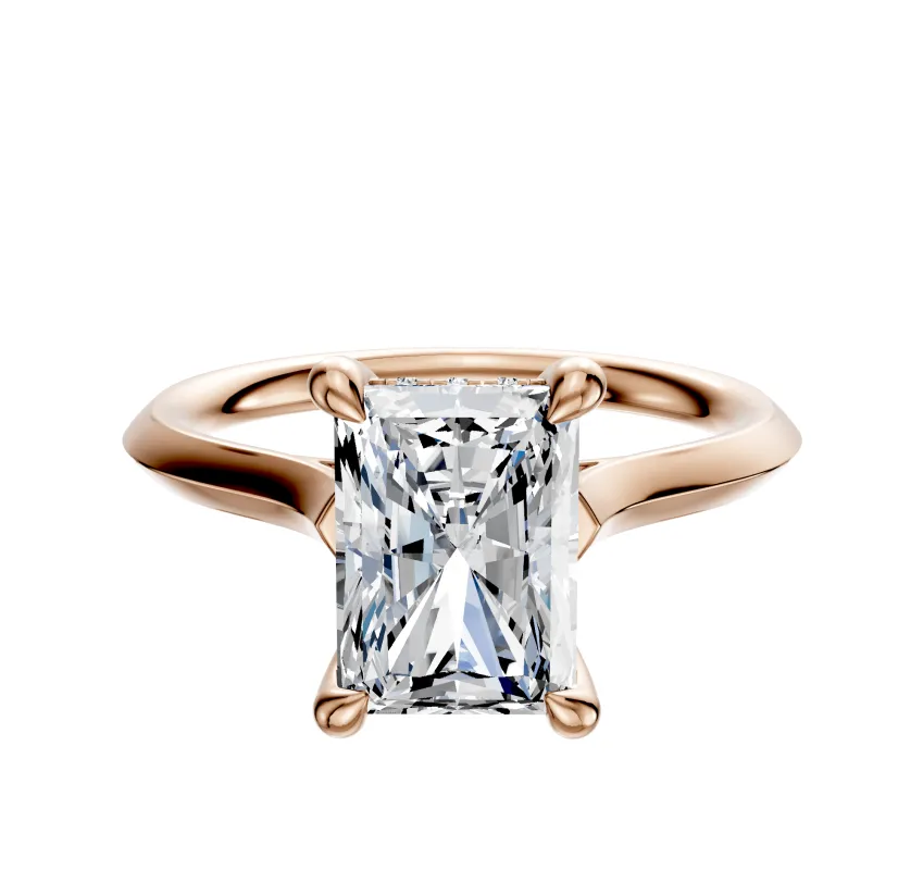 18K Rose Gold 4 Prong Hidden Halo Cathedral Knife Edge 2.0mm Engagement Ring sold by Promise By Effy