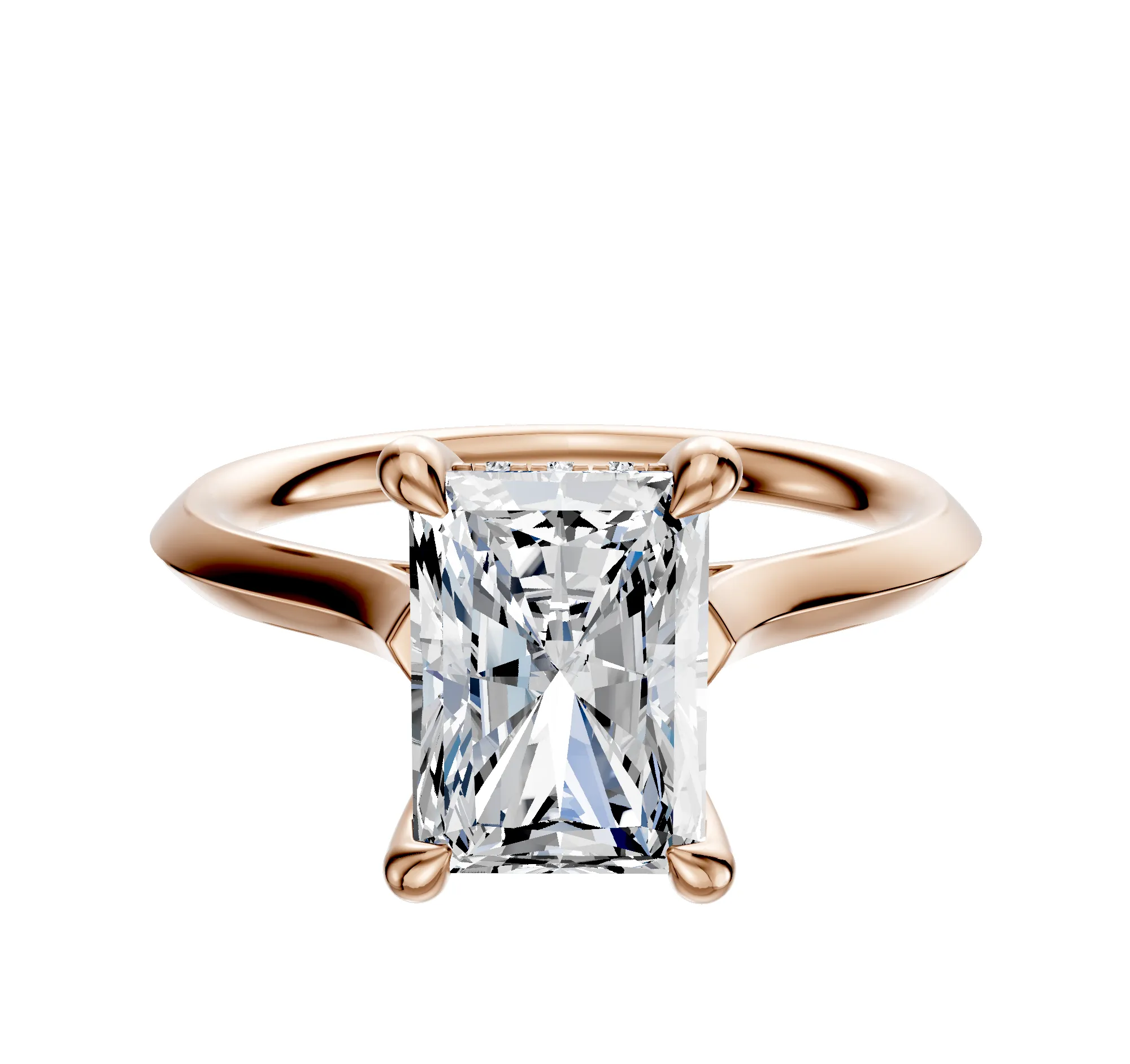 18K Rose Gold 4 Prong Hidden Halo Cathedral Knife Edge 2.0mm Engagement Ring sold by Promise By Effy