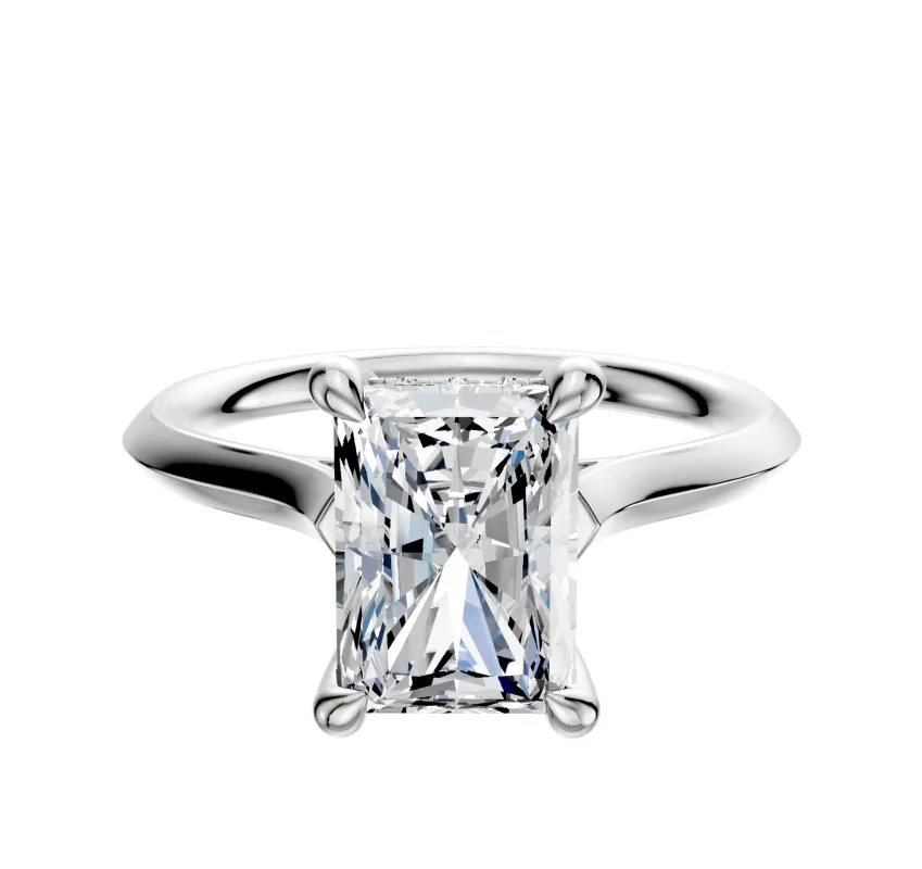 18K White Gold 4 Prong Hidden Halo Cathedral Knife Edge 2.0mm Engagement Ring sold by Promise By Effy