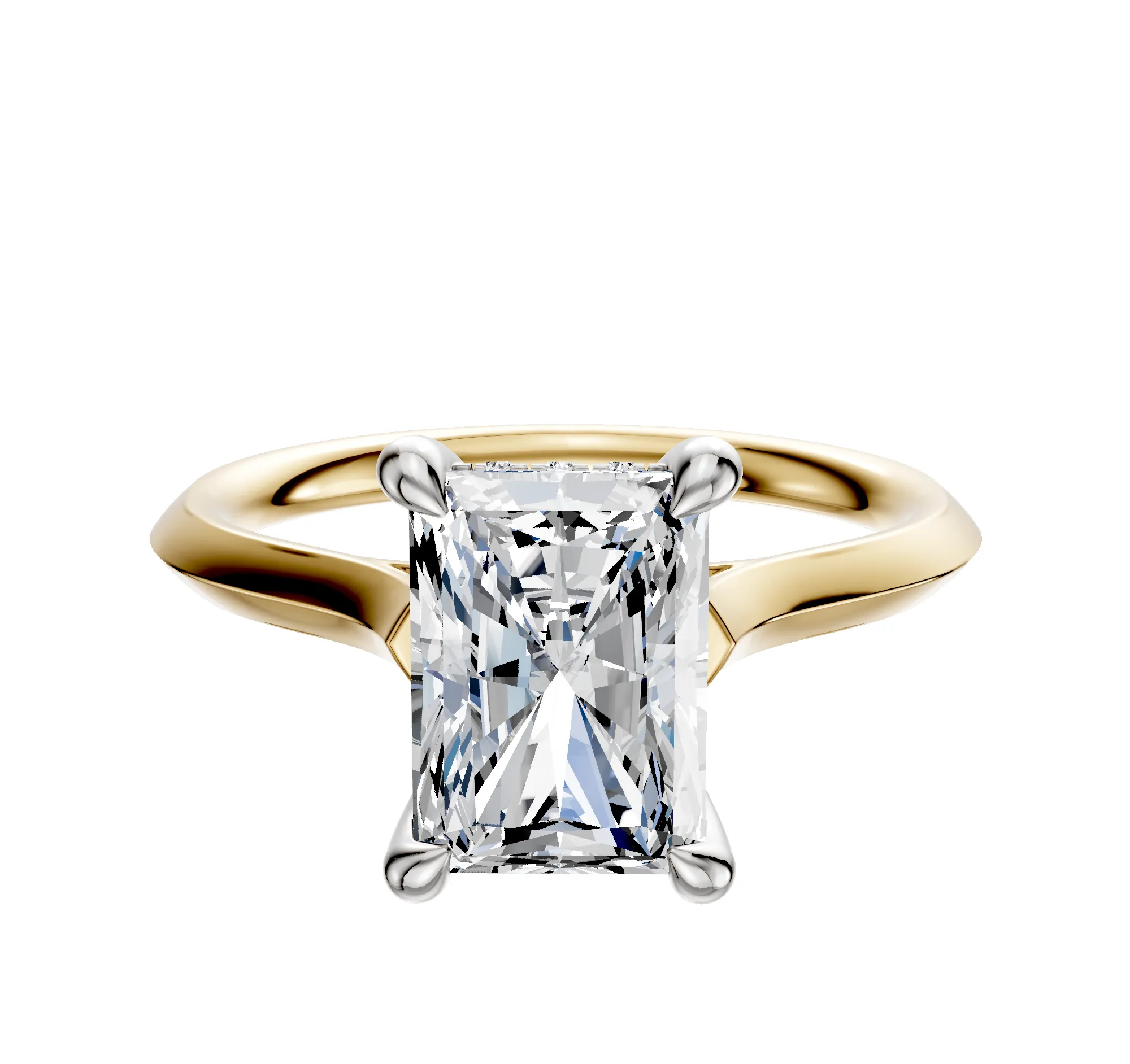 18K Two Tone 4 Prong Hidden Halo Cathedral Knife Edge 2.0mm Engagement Ring sold by Promise By Effy