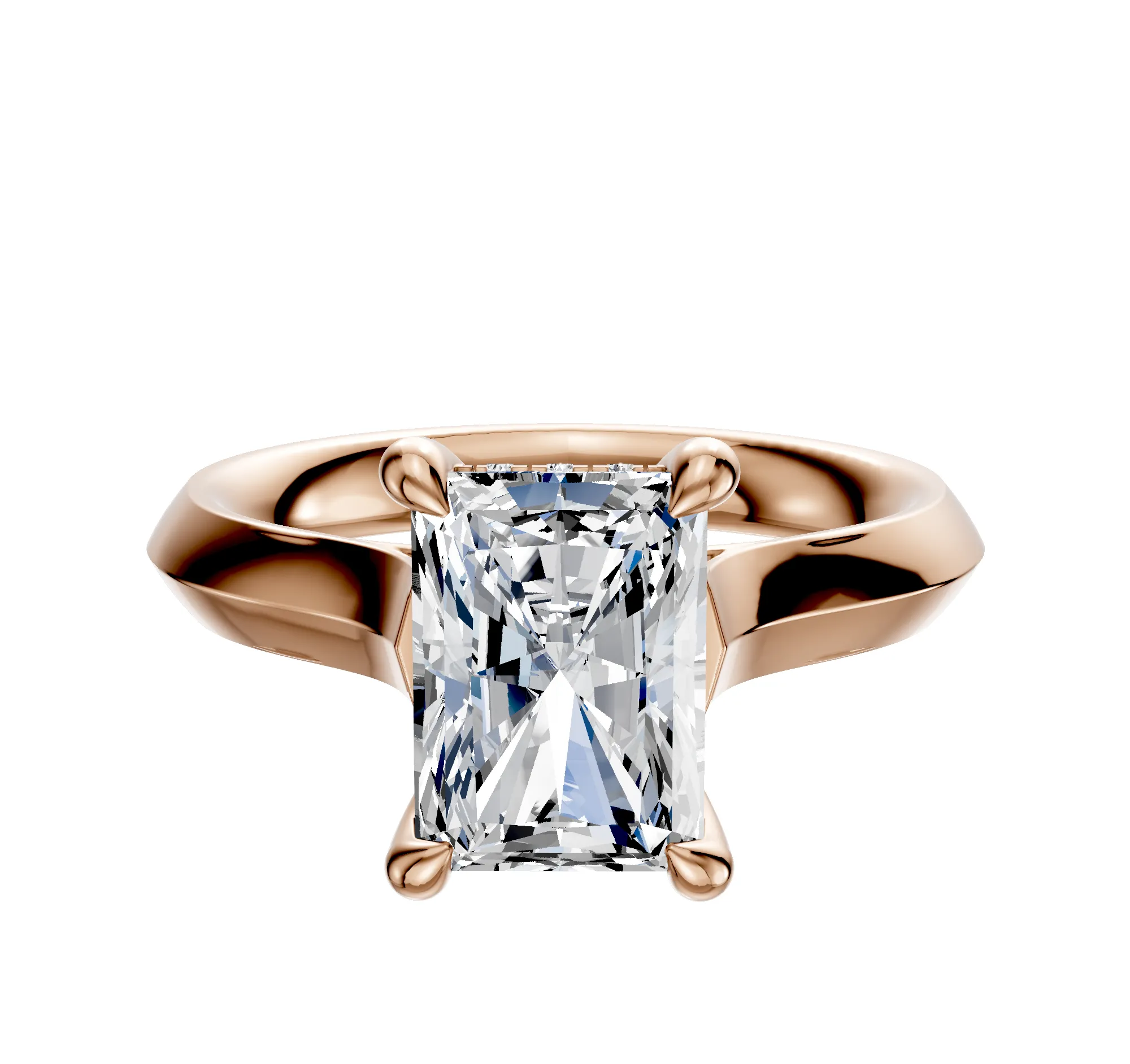 14K Rose Gold 4 Prong Hidden Halo Cathedral Knife Edge 3.0mm Engagement Ring sold by Promise By Effy