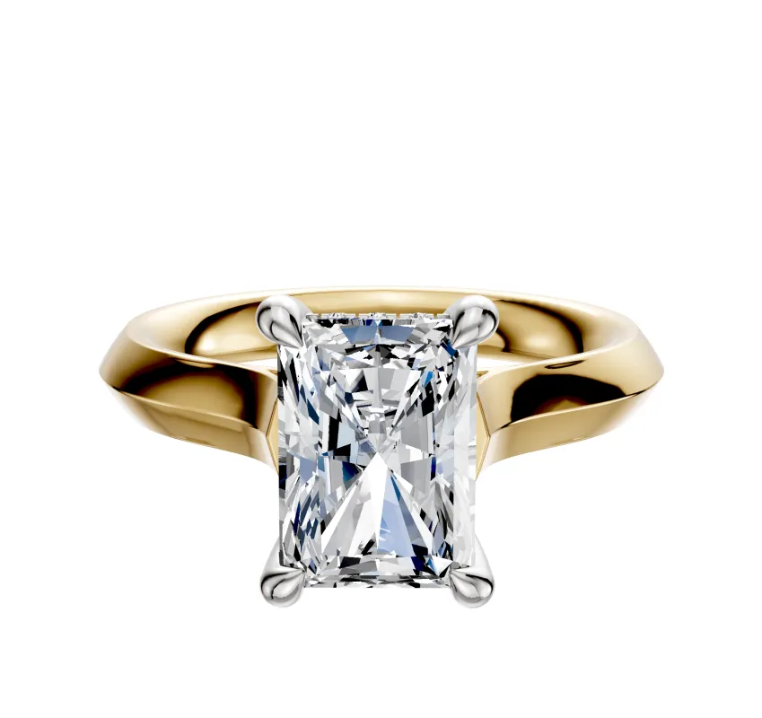 18K Two Tone 4 Prong Hidden Halo Cathedral Knife Edge 3.0mm Engagement Ring sold by Promise By Effy